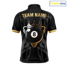 Load image into Gallery viewer, Black And Gold 8 Ball Crown Billiard Shirts For Men Custom Tribal Pool Team Jersey Polo &amp; 1/4 Zip TDM6229