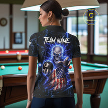 Load image into Gallery viewer, Blue Lightning 8 Ball US Flag Skull Billiard Shirt For Women Custom Pool Team Jersey Polo &amp; 1/4 Zip TDM6230