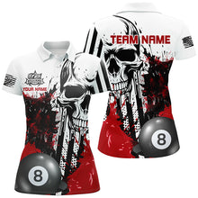 Load image into Gallery viewer, Personalized Red Grunge Skull Billiards Shirts For Women Custom Retro Billiard Team Jerseys Attire TDM1564