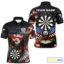 Load image into Gallery viewer, Grunge American Flag Eagle Darts Shirt For Men Custom Patriotic Darts Team Jersey Polo &amp; 1/4 Zip TDM6002