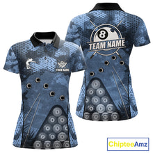 Load image into Gallery viewer, Blue Camo 8 Ball Billiard Shirt For Women Custom Pool Team Shirt, Billiard Jersey Polo &amp; 1/4 Zip TDM6008