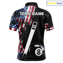 Load image into Gallery viewer, US Flag Smoke 8 Ball Billiard Shirt For Men Custom Patriotic Pool Team Jersey Polo &amp; 1/4 Zip TDM6010