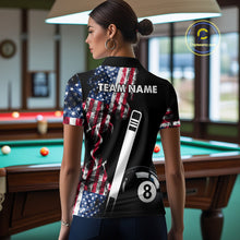 Load image into Gallery viewer, US Flag Smoke 8 Ball Billiard Shirt For Women Custom Patriotic Pool Team Jersey Polo &amp; 1/4 Zip TDM6010