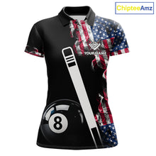 Load image into Gallery viewer, US Flag Smoke 8 Ball Billiard Shirt For Women Custom Patriotic Pool Team Jersey Polo &amp; 1/4 Zip TDM6010