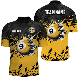 Funny Yellow Black 9 Ball Pool Crack Custom Billiard Shirts For Men, 9 Ball Billiard Jerseys TDM2416