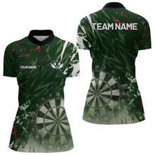 Load image into Gallery viewer, Green Geometric Darts Shirt With Pocket Option Custom Women's Darts Jersey TDM5361