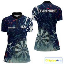 Load image into Gallery viewer, Blue Geometric Darts Shirt With Pocket Option Custom Women's Darts Jersey TDM5363