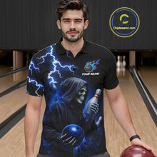 Load image into Gallery viewer, Blue Grim Reaper Bowling Shirt For Men Custom Lightning Team League Bowling Jersey Polo &amp; 1/4 Zip TDM5854