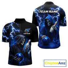 Load image into Gallery viewer, Blue Grim Reaper Bowling Shirt For Men Custom Lightning Team League Bowling Jersey Polo &amp; 1/4 Zip TDM5854