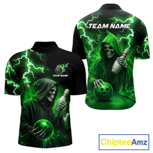 Load image into Gallery viewer, Green Grim Reaper Bowling Shirt For Men Custom Lightning Team League Bowling Jersey Polo, 1/4 Zip TDM5855