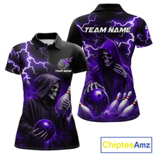 Load image into Gallery viewer, Purple Grim Reaper Bowling Shirt For Women Custom Lightning Bowling Jersey Team Polo &amp; 1/4 Zip TDM5857