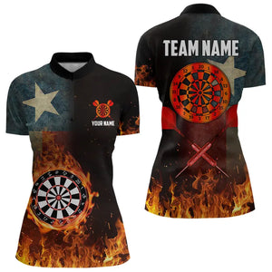 Personalized Retro Texas Flag Flame Dartboard Darts Shirts For Women, Patriotic Texas Dart Jerseys TDM3677