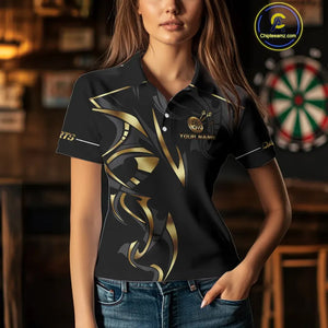 Black And Gold Dartboard Crown Dart Shirts For Women Custom Dart Jersey Team Polo & Quarter Zip TDM3835