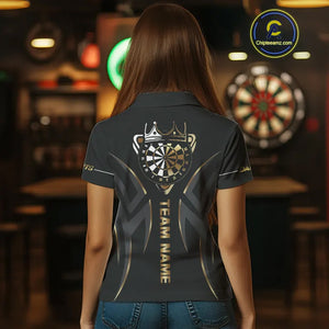 Black And Gold Dartboard Crown Dart Shirts For Women Custom Dart Jersey Team Polo & Quarter Zip TDM3835