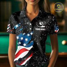 Load image into Gallery viewer, Black Grunge Eagle American Flag Custom Billiard Shirts For Women, Patriotic Billiard Team Shirts TDM2444