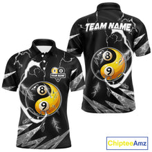 Load image into Gallery viewer, Personalized White Black 8 Ball 9 Ball Yin-Yang Billiard Shirt For Men, Lightning Pool Team Jersey TDM5879