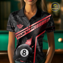 Load image into Gallery viewer, Black And Red 8 Ball Break Glass Billiard Shirt For Women Custom Pool Team Jersey Polo &amp; 1/4 Zip TDM6253
