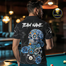 Load image into Gallery viewer, Personalized Blue 8 Ball Sugar Skull Billiard Shirt For Men, Pool Team Jersey Polo &amp; 1/4 Zip TDM6261