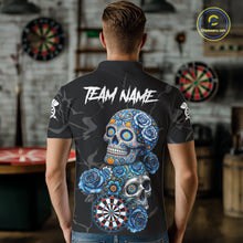 Load image into Gallery viewer, Personalized Blue Sugar Skull Darts Shirt For Men Custom Darts Jersey Team Polo &amp; Quarter Zip TDM6263