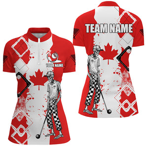 Personalized Argyle Canada Flag Funny Skeleton Women Billiard Shirts, Patriotic Billiard Team Jerseys TDM1760