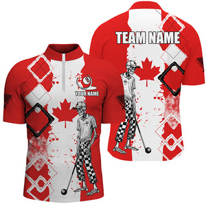 Personalized Argyle Canada Flag Funny Skeleton Men Billiard Shirts, Patriotic Billiard Team Jerseys TDM1760