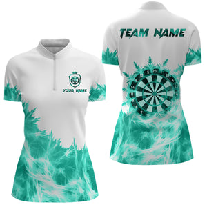 Icy Turquoise Light White Darts Polo & Quarter Zip Custom Dart Shirts For Women Team Darts Jerseys  TDM3682