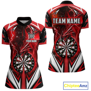 Red Darts Jerseys Custom Thunder Lightning Dragon Dart Shirt Team Polo & Quarter Zip For Women TDM4315