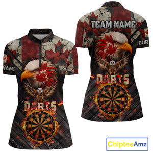 Canada Flag 3D Dartboard Fire Flame Custom Eagle Darts Shirt For Women, Patriotic Darts Team Jersey TDM4148