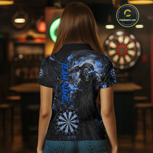 Load image into Gallery viewer, Custom Black And Blue Splatter Grim Reaper Women Darts Polo Shirt Cracked Dart Jerseys NYN2794