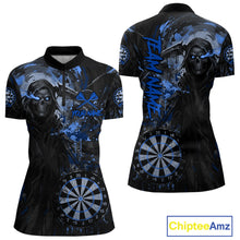 Load image into Gallery viewer, Custom Black And Blue Splatter Grim Reaper Women Darts Polo Shirt Cracked Dart Jerseys NYN2794
