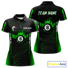 Load image into Gallery viewer, Personalized Green 8 Ball Flame Billiard Polo &amp; Quarter Zip For Women, 8 Ball Pool Team Jersey TDM6040