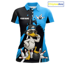 Load image into Gallery viewer, Custom Black And Blue Funny Duck Bowling Shirts For Women, Bowling Team Jersey Polo &amp; 1/4 Zip TDM6292