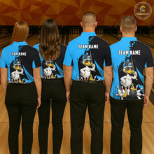Load image into Gallery viewer, Custom Black And Blue Funny Duck Bowling Shirts For Women, Bowling Team Jersey Polo &amp; 1/4 Zip TDM6292
