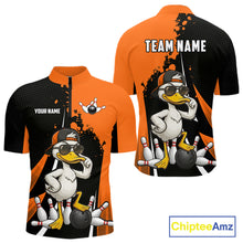 Load image into Gallery viewer, Custom Black And Orange Funny Duck Bowling Shirts For Men, Bowling Team Jersey Polo &amp; 1/4 Zip TDM6294