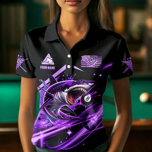 Purple 8 Ball Pool Billiard Shark Polo & Quarter Zip For Women Custom Team League Billiard Jerseys TDM3407