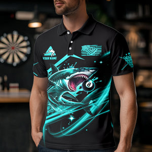 Turquoise 8 Ball Pool Billiard Shark Polo & Quarter Zip For Men Custom Team League Billiard Jersey TDM3408
