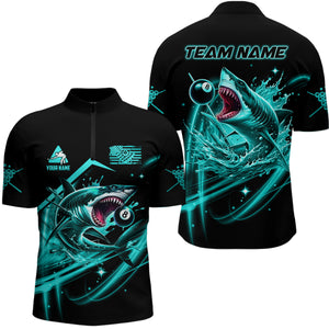 Turquoise 8 Ball Pool Billiard Shark Polo & Quarter Zip For Men Custom Team League Billiard Jersey TDM3408