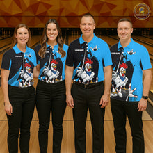 Load image into Gallery viewer, Custom Black And Blue Funny Chicken Bowling Shirts For Women, Bowling Team Jersey Polo &amp; 1/4 Zip TDM6301