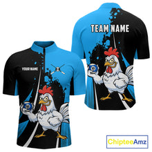 Load image into Gallery viewer, Blue Funny 10 Ball Pool Chicken Billiard Shirt For Men, Billiard Team Jersey Polo &amp; 1/4 Zip TDM6303