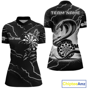 Custom Women's Dart Shirt – Black & White Lightning Cobra Design – Personalized Dart Team Jersey TDM3882