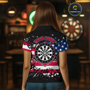 Personalized American Flag Darts Shirt For Women Custom Grunge Paint Splash Patriotic Dart Jersey TDM4171