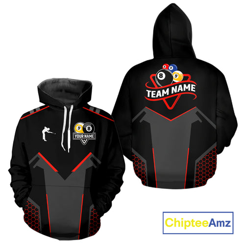 Personalized 8 Ball & 9 Ball Billiard Hoodie Custom Pool Team Jersey Hoodie For Men And Women | Red TDM3547