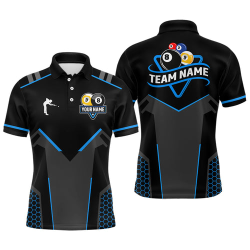 Personalized 8 Ball & 9 Ball Pool Billiard Polo, 1/4 Zip For Men Custom Team Billiard Jerseys |Blue TDM3547