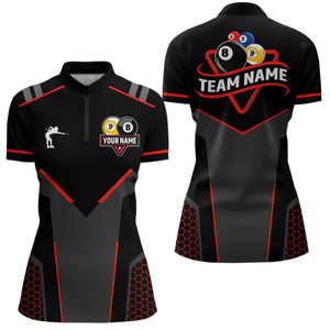 Personalized Billiard 8 Ball & 9 Ball Pool Polo, 1/4 Zip For Women Custom Team Billiard Jerseys |Red TDM3547