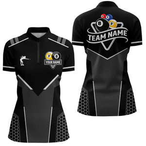 Personalized 8 Ball & 9 Ball Pool Billiard Polo, 1/4 Zip For Women Custom Team Billiard Jersey |White TDM3547