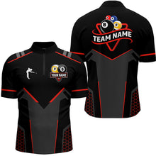 Load image into Gallery viewer, Personalized Billiard 8 Ball &amp; 9 Ball Pool Polo, 1/4 Zip For Men Custom Team Billiard Jerseys |Red TDM3547