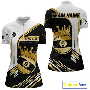 Personalized Golden 9 Ball Pool Crown Billiard Shirt For Women Custom Billiard Team Jerseys Uniform TDM4183