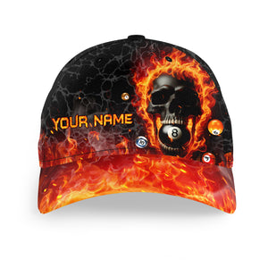 Personalized 8 Ball Flame Skull Fire Billiard Cap Hats Custom Name Billiard Baseball 3D Printing Caps TDM2009