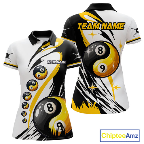 Personalized Yin-Yang Billiard Shirt For Women Custom 8 & 9 Ball Funny Pool Team Jersey |Yellow TDM4572