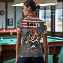 Load image into Gallery viewer, Billiards Vintage US Flag Custom Flame 8 Ball Pool Polo &amp; 1/4 Zip For Women, Billiard Team Jersey TDM6075